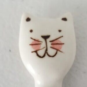 Set of 3 Very Cute Unwaxed Ceramic Cat Spoons for Coffee, Tea or Dessert.